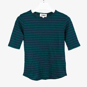 YMC Green and Blue Striped Short Sleeve Tee